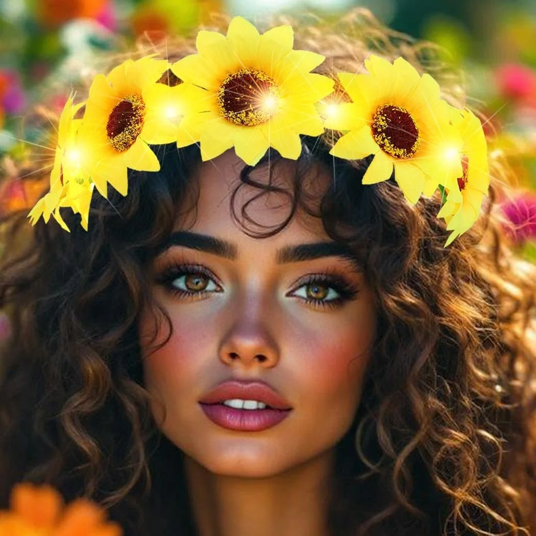 Вінок для волосся соняшники Zoestar LED, фото №8