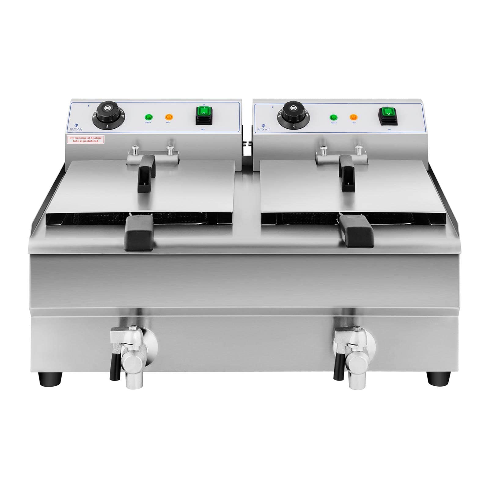 Двойная фритюрница Royal Catering RCEF 13DB Нержавеющая сталь (2 x 3,200 Вт, Ёмкость: 2 x 13 л, Диапазон температуры: 50-200 °C, Холодная зона, с сливными кранами), фото №4 Двойная фритюрница Royal Catering RCEF 13DB Нержавеющая сталь (2 x 3,200 Вт, Ёмкость: 2 x 13 л, Диапазон температуры: 50-200 °C, Холодная зона, с сливными кранами), фото №4