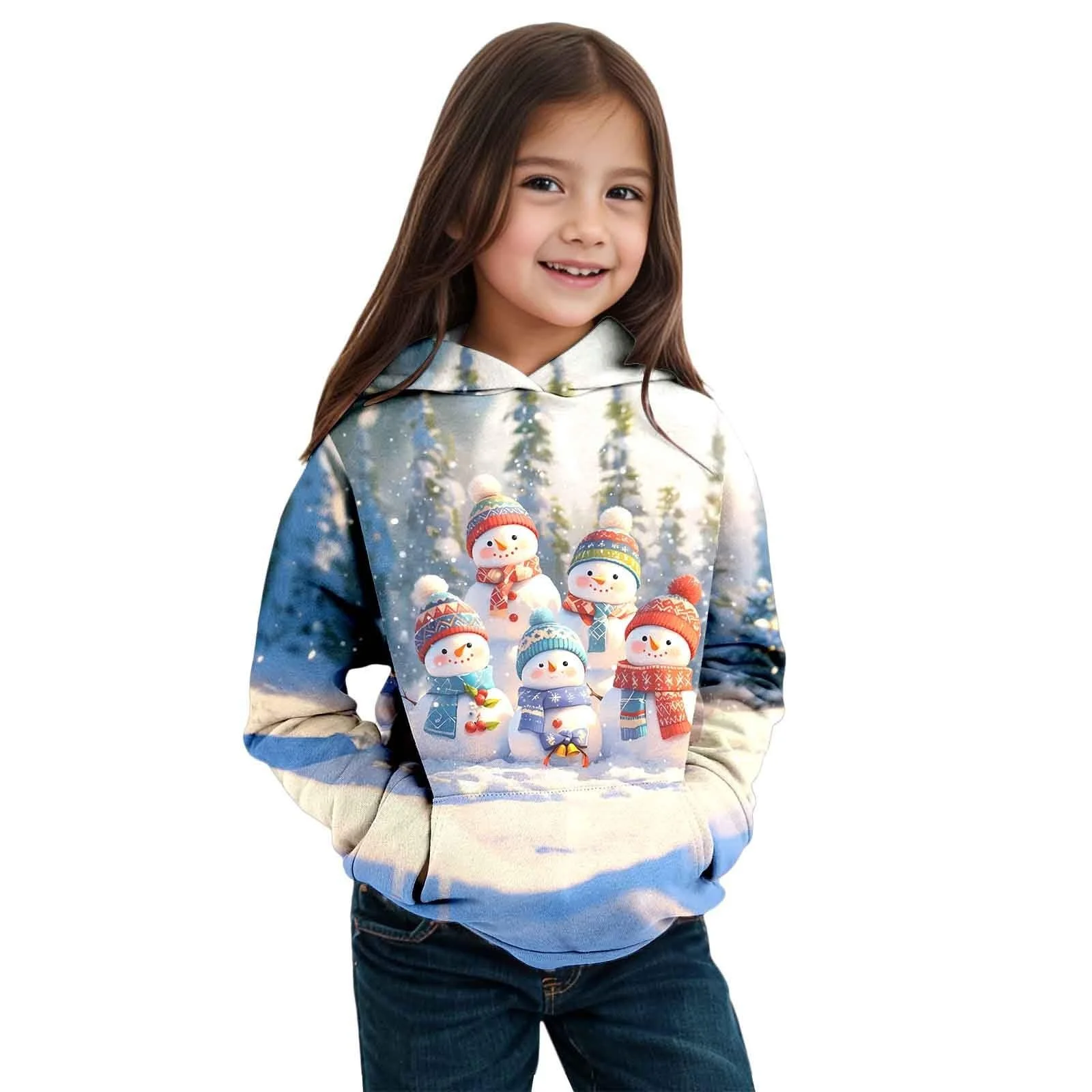 Рождественский свитер Детский Зимний на рождественскую тематику Снеговик Длинный рукав Толстовка Теплая и удобная детская одежда для мальчиков и девочек, фото №1