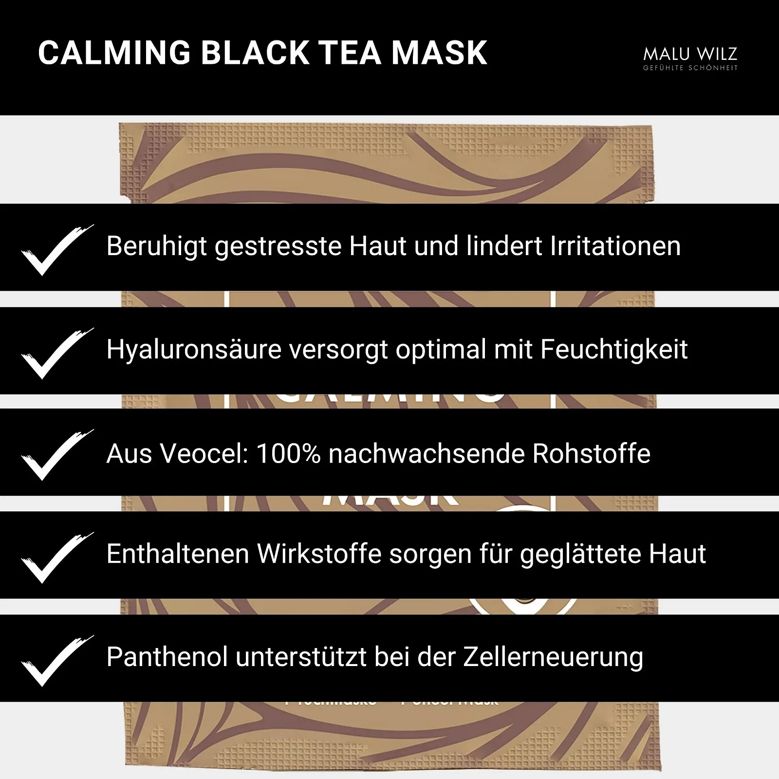 Маска для обличчя Malu Wilz Calming Black Tea, заспокійлива та зволожуюча, фото №4