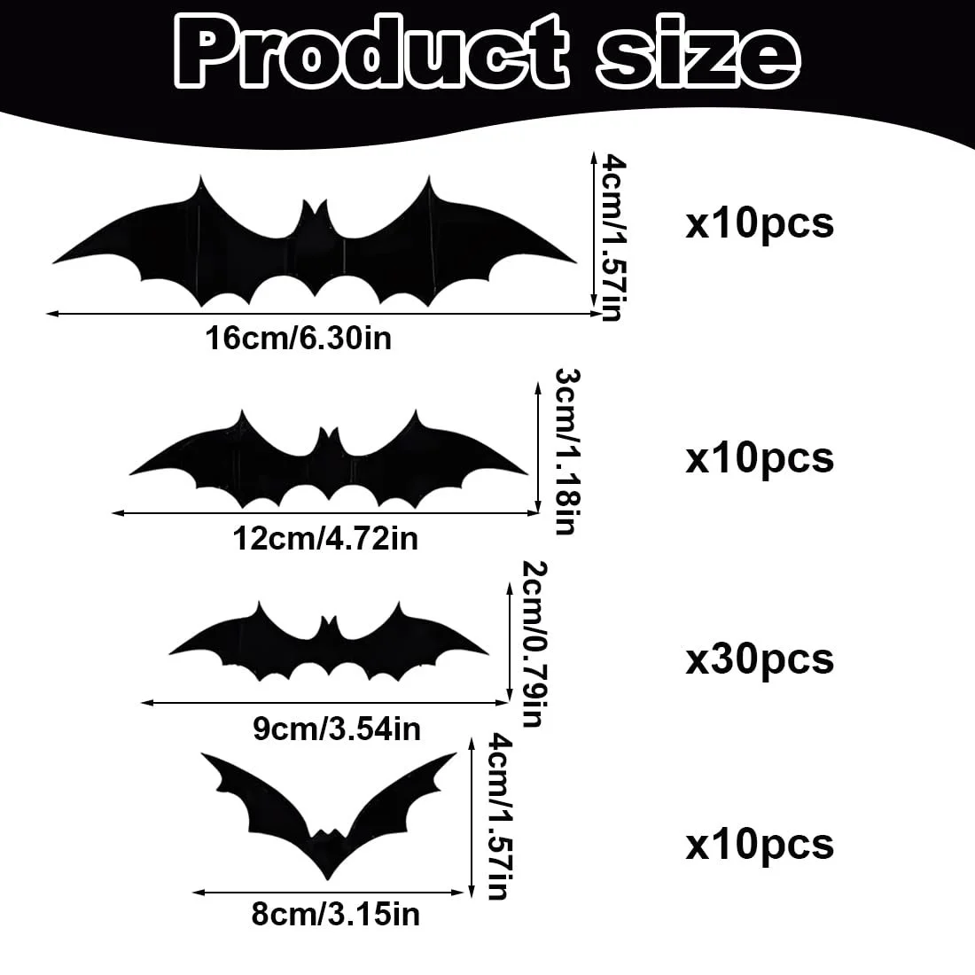 Набір наклейок на стіну Halloween Decoration Set 60 шт. LED Кажан 3D Фіолетовий, фото №2