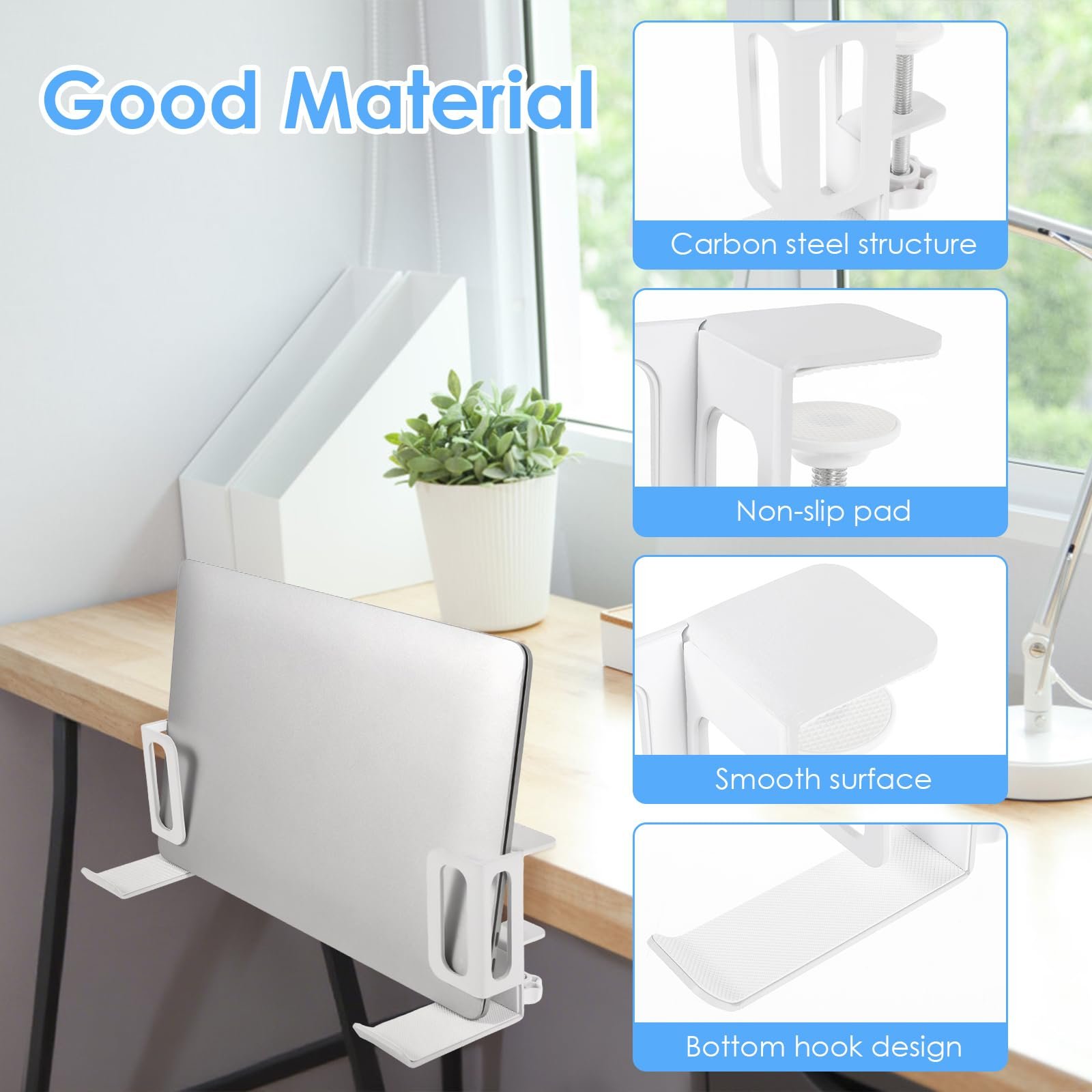 Подставка для ноутбука Вертикальная для стола Регулируемый прочный зажим для планшета Органайзер для дома, офиса и школы (Белый, 2 шт), фото №4