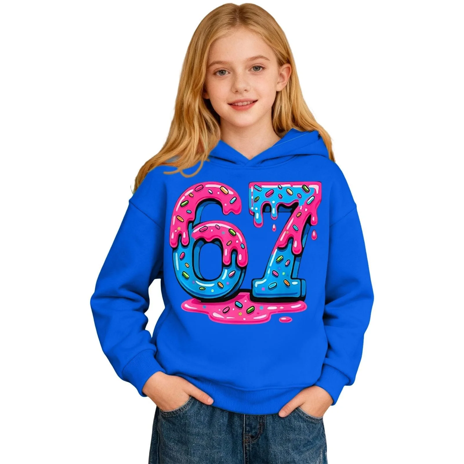 Худи с мемом 67 Six Seven для мальчиков, толстовка с длинными рукавами и капюшоном, удобные свитшоты с узором 67, новинка, уличная одежда, модный джемпер для девочек и мальчиков, фото №3