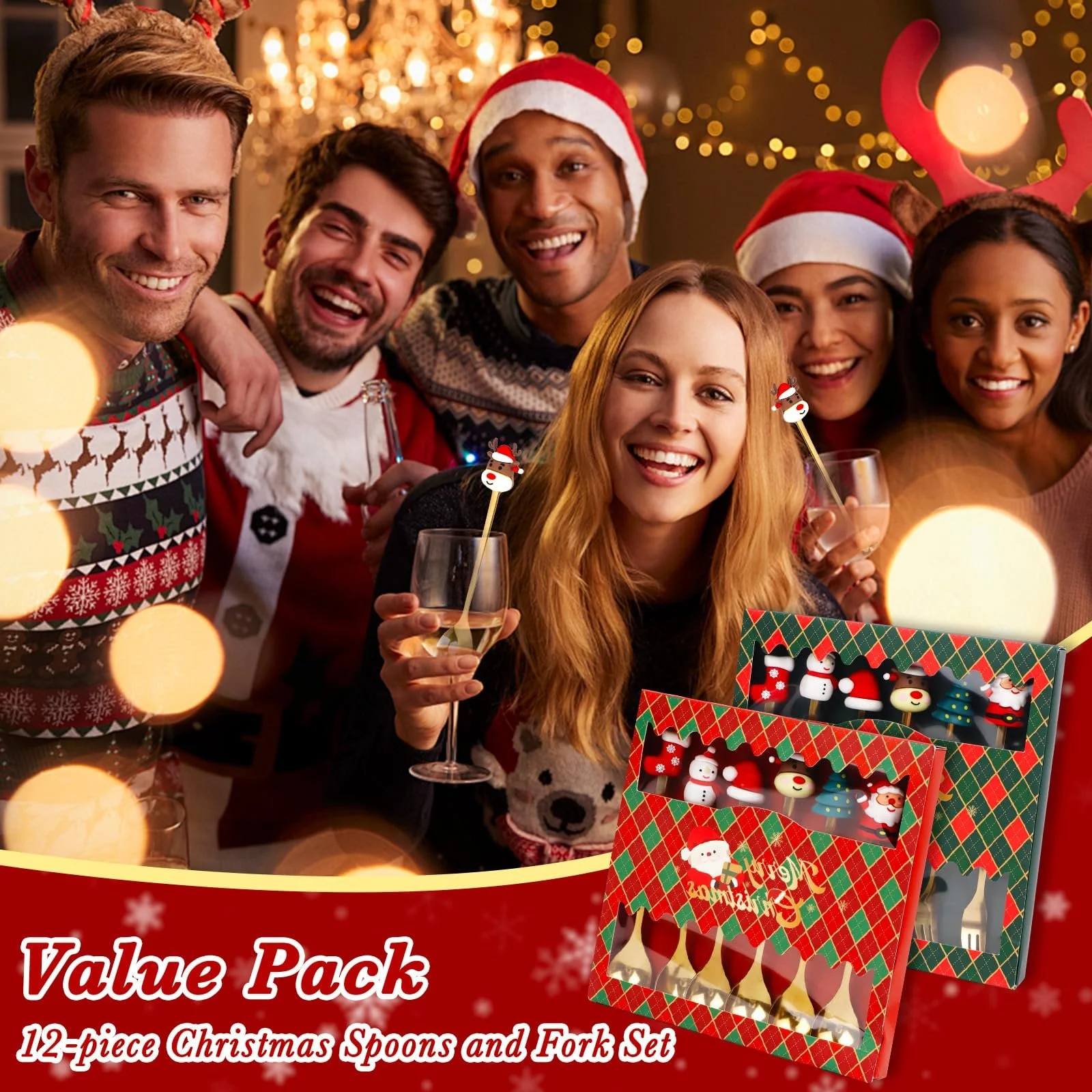 Набір з 12 різдвяних ложок і виделок, фото №7