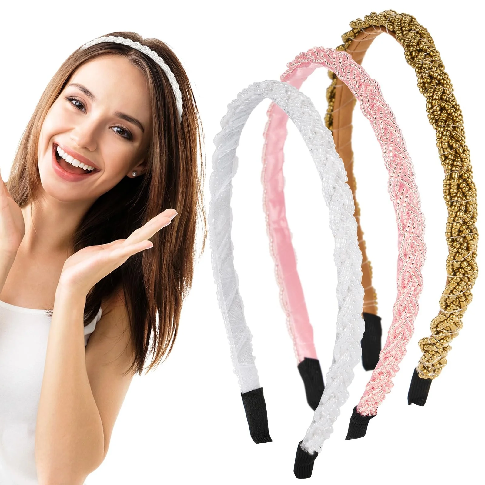 Обруч Плетінка Жіночий з перлинами 3 шт., фото №1