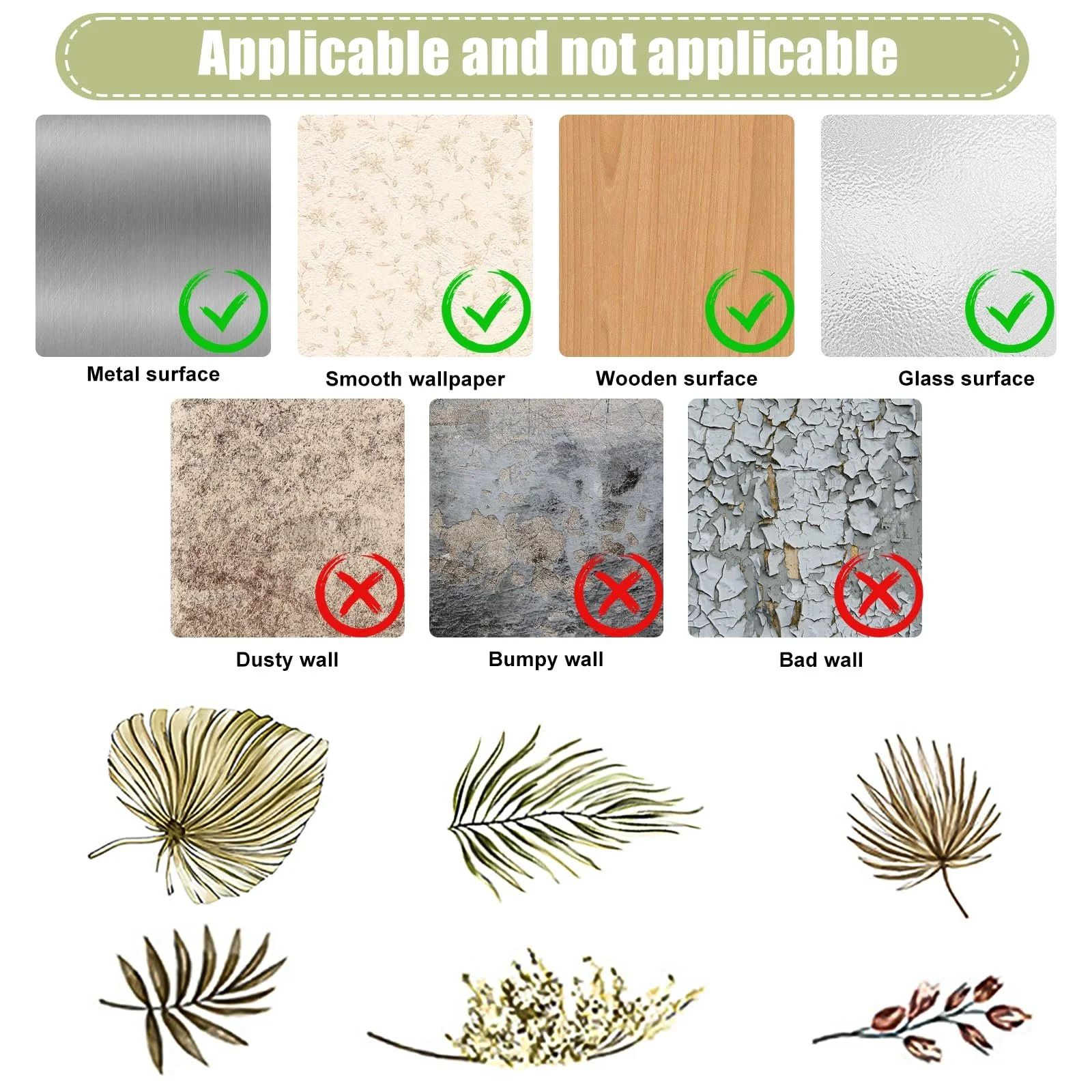Настінні наклейки 3 аркуші Пальмове листя Тропічні 3D Самоклеючі у стилі бохо для рослин, фото №5