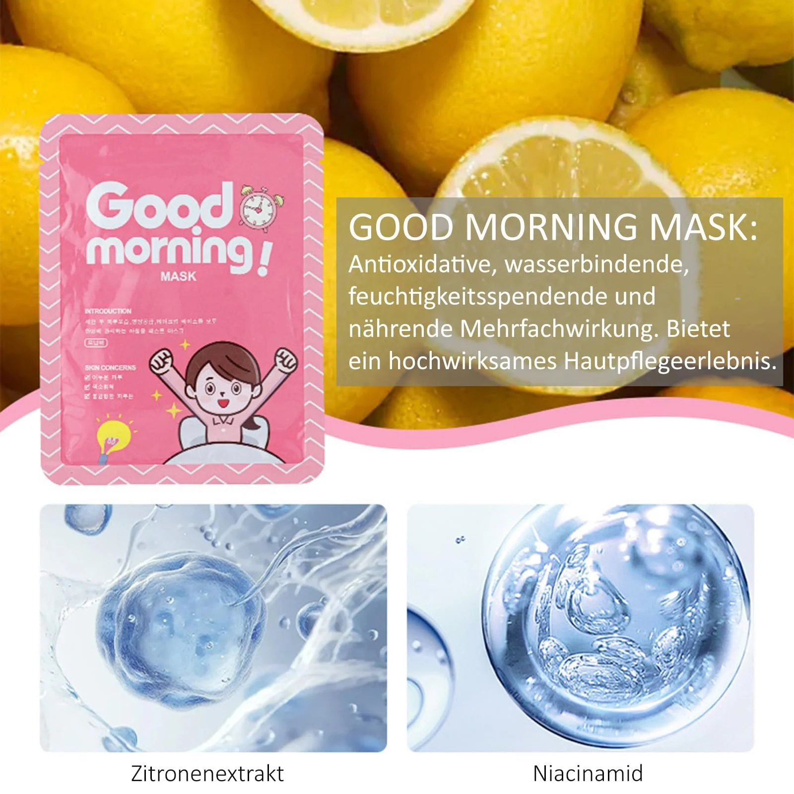 Тканинна маска Soleneva Набір 8 шт Зволожуюча з гіалуроновою кислотою та ніацинамідом, фото №4