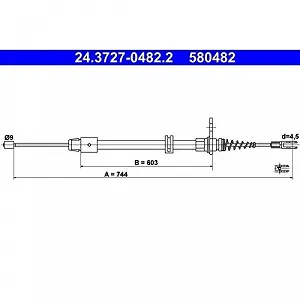 Трос стоянкового гальма ATE 24.3727-0482.2 задній для MERCEDES-BENZ - Фото 1