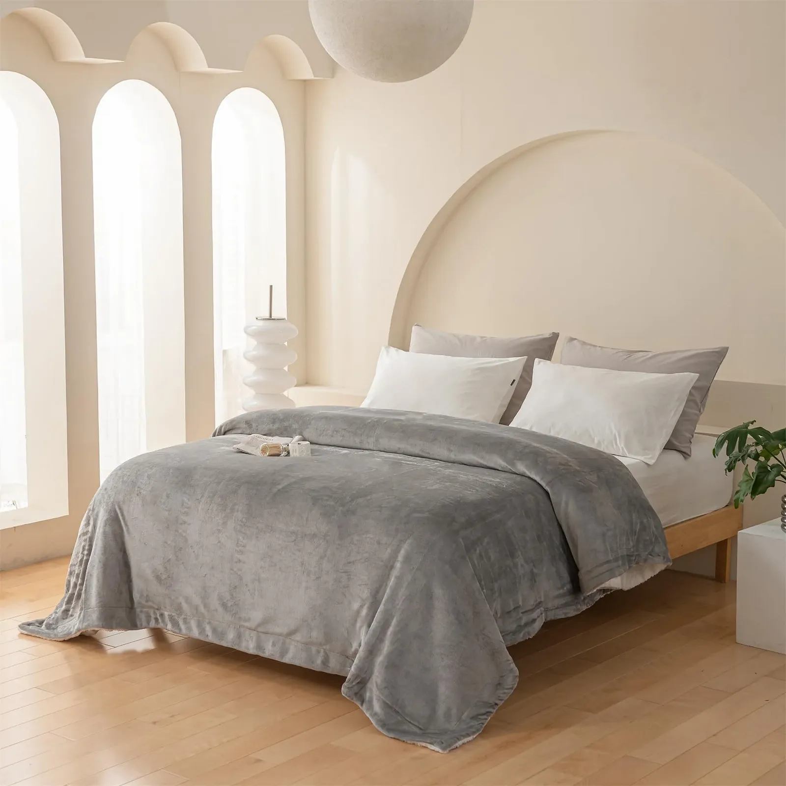 Плед Good Nite Флісовий Шерпа М'який Сірий, King, 200 x 230 см, фото №2