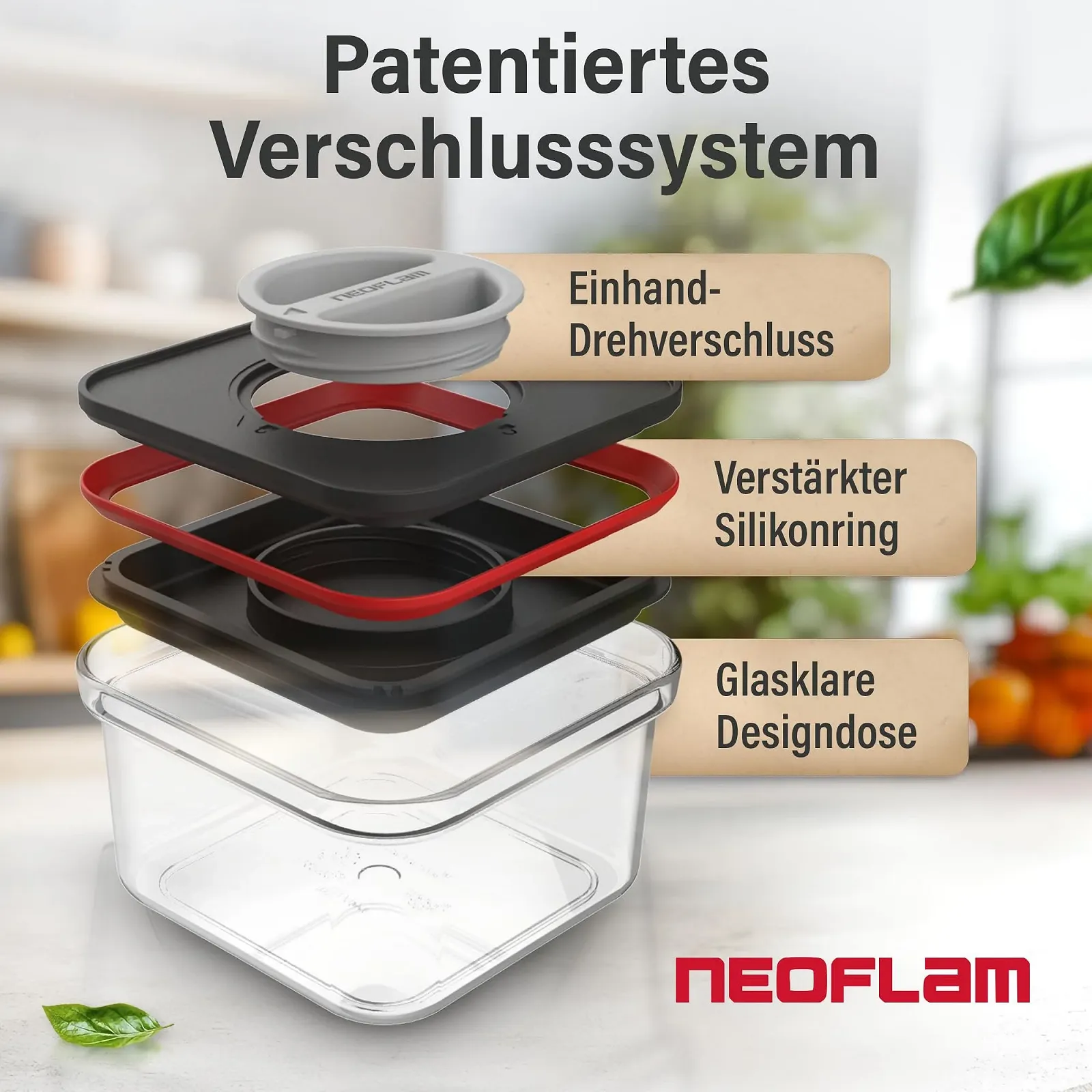 Набір банок для зберігання Neoflam герметичні з поворотним замком BPA-free чорний/червоний 4 шт, фото №6 Набір банок для зберігання Neoflam герметичні з поворотним замком BPA-free чорний/червоний 4 шт, фото №6