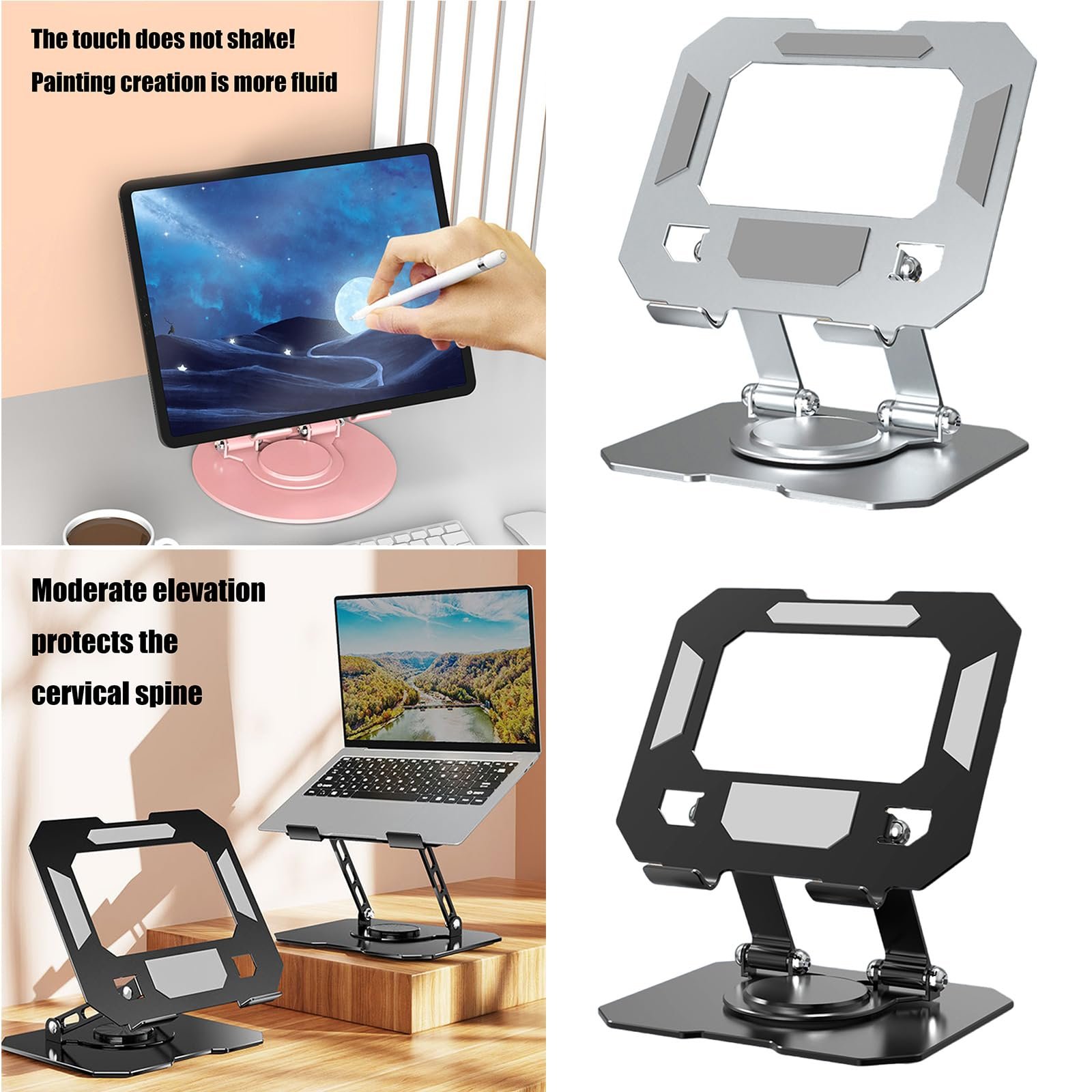 Вращающаяся на 360 градусов подставка для ноутбука, регулируемая подставка для ноутбука для стола, из углеродистой стали, подставки для компьютера для ноутбука, планшета, эргономичные подставки для ноутбука, фото №2