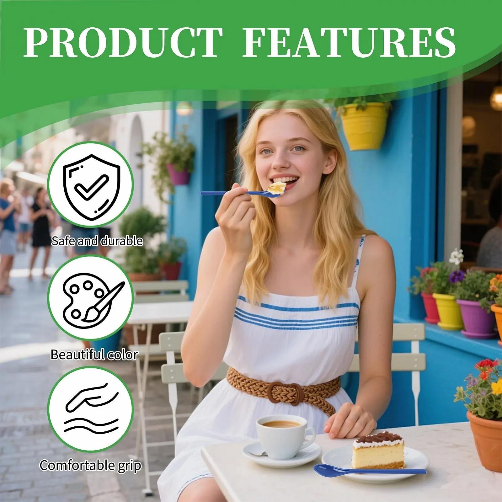 Набір пластикових ложок 6 шт. Різнокольорові з довгою ручкою, фото №6