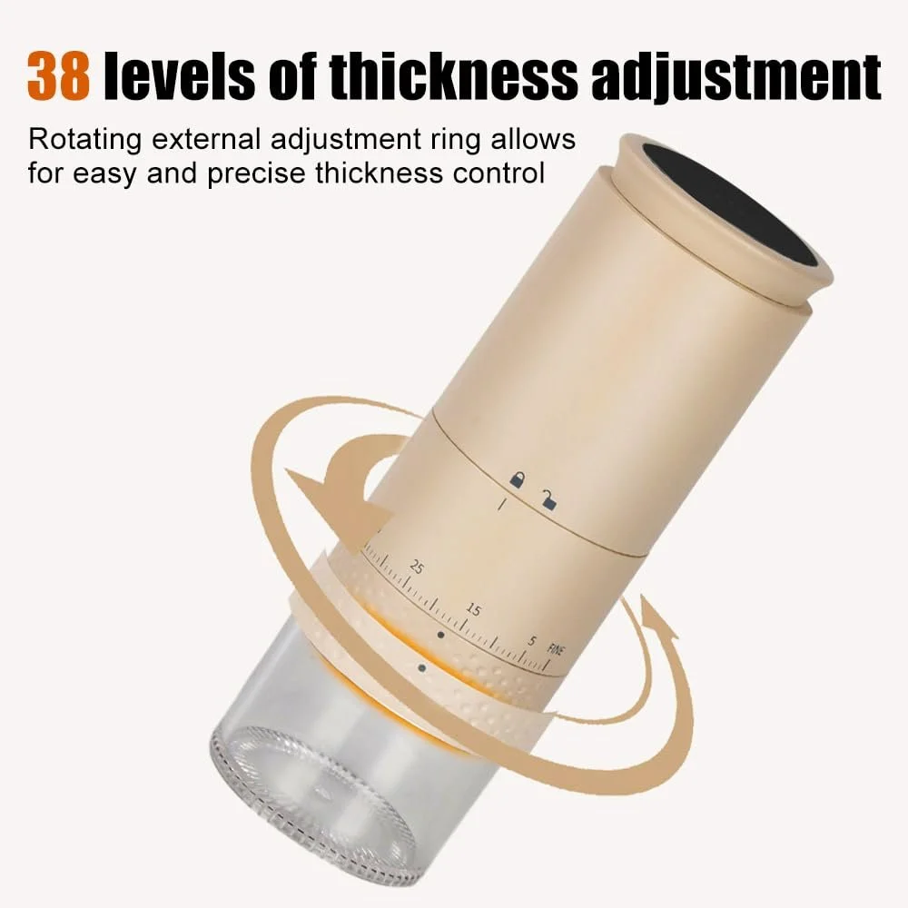 Электрическая кофемолка, Беспроводная, USB аккумуляторная мельница для специй с 38 регулируемыми настройками и LED-дисплеем для дома, офиса и путешествий, фото №4