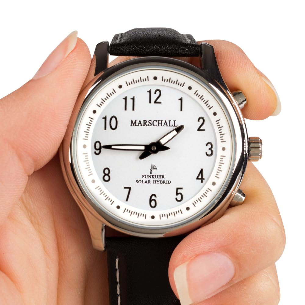 Годинник Marschall Німецький З мовностю Сонячна панель I 1148wl I Радіо Наручний годинник Для сліпих, літніх людей та тих, хто страждає на деменцію I Оголошення дати і часу I Шкіряний ремінець, класичний, фото №6