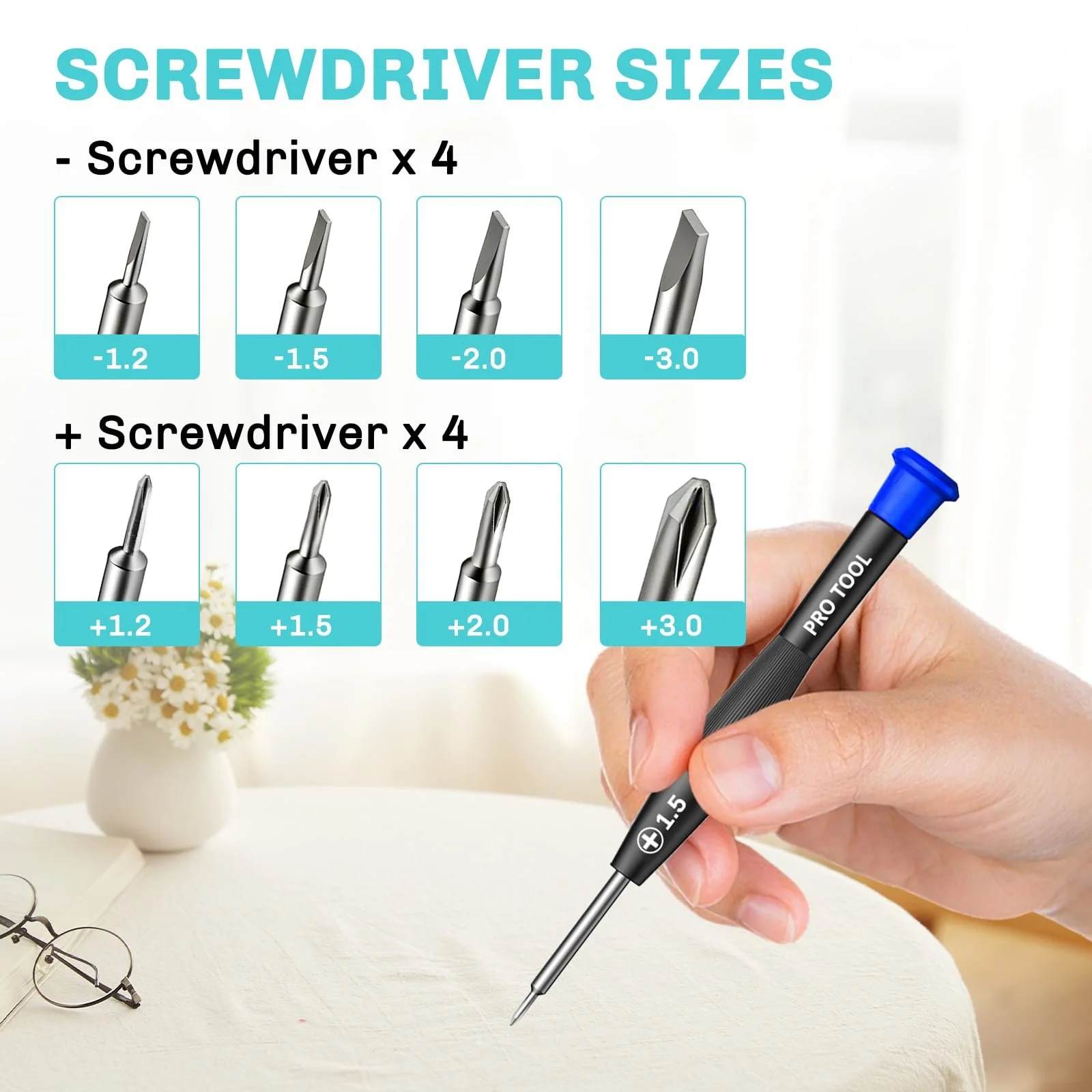 Набір для ремонту окулярів з гвинтами, носоупорами, пінцетом та прецизійними викрутками, фото №4