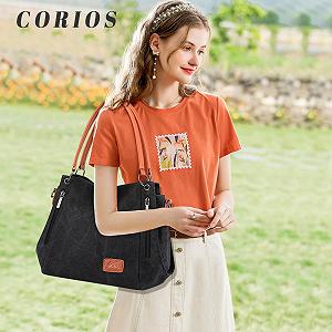 Сумка жіноча CORIOS Полотняна Тоут Повсякденна Багатофункціональна Чорний Ретро synthetic.ua - Фото 1