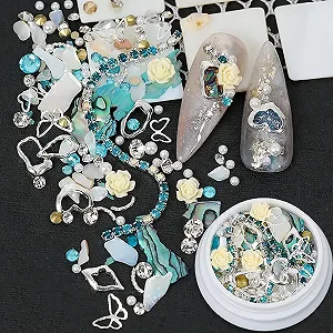 Стразы для ногтей 3D 4 коробки, разные формы, металлические заклепки, маленькие бусины для ногтей, икорные бусины для ногтей, блестящие драгоценные камни для ногтей, металлический драгоценный камень, искусственный жемчуг synthetic.ua - Фото 1