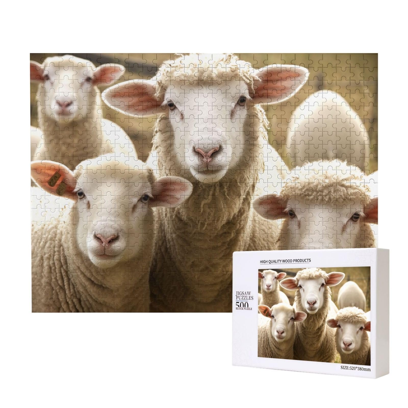 Пазл Sheep and Lambs 500 деталей деревянный 52 x 38 см, фото №1