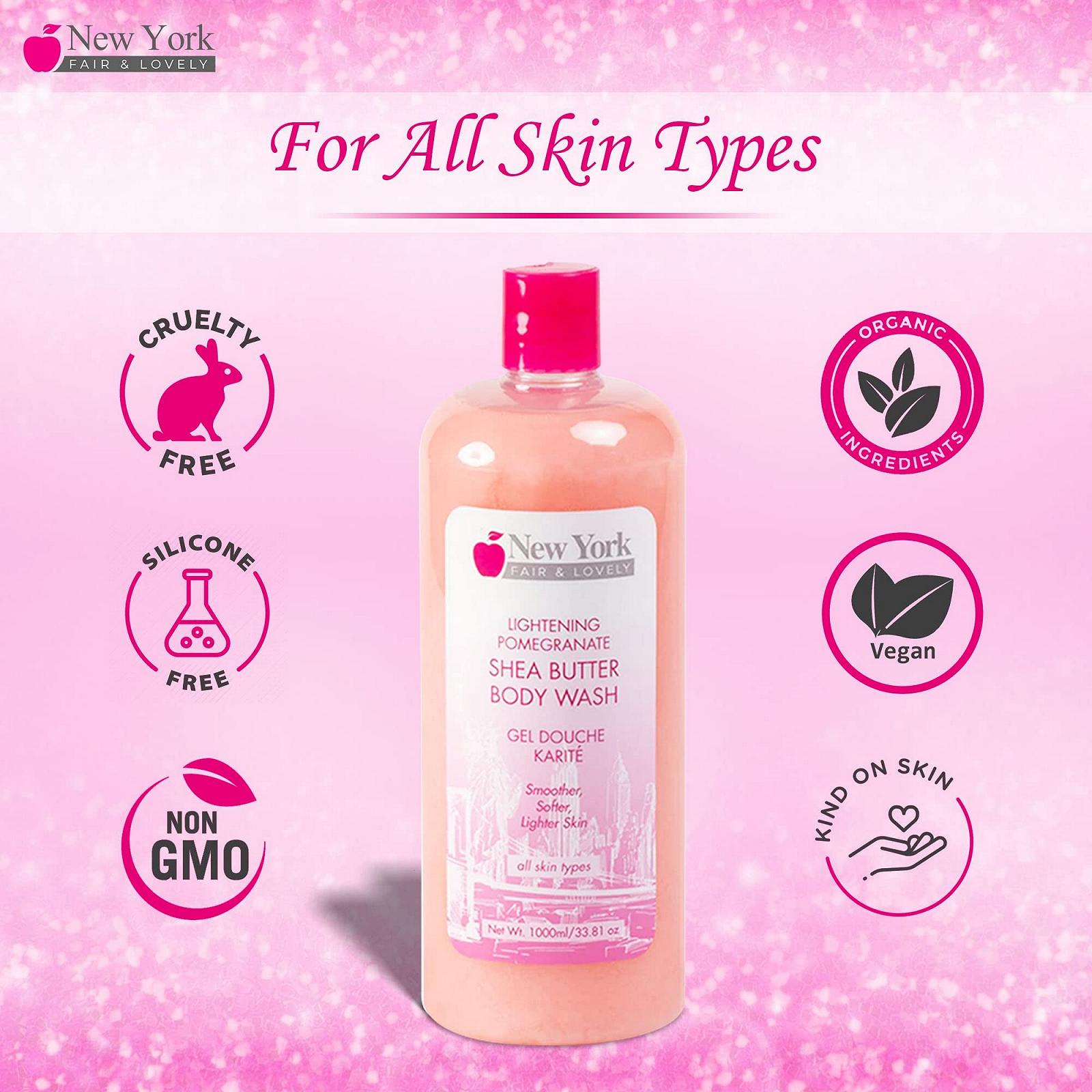 Гель для душу New York Fair & Lovely Skin Whitening з маслом ши та абрикосом 1000 мл, фото №5