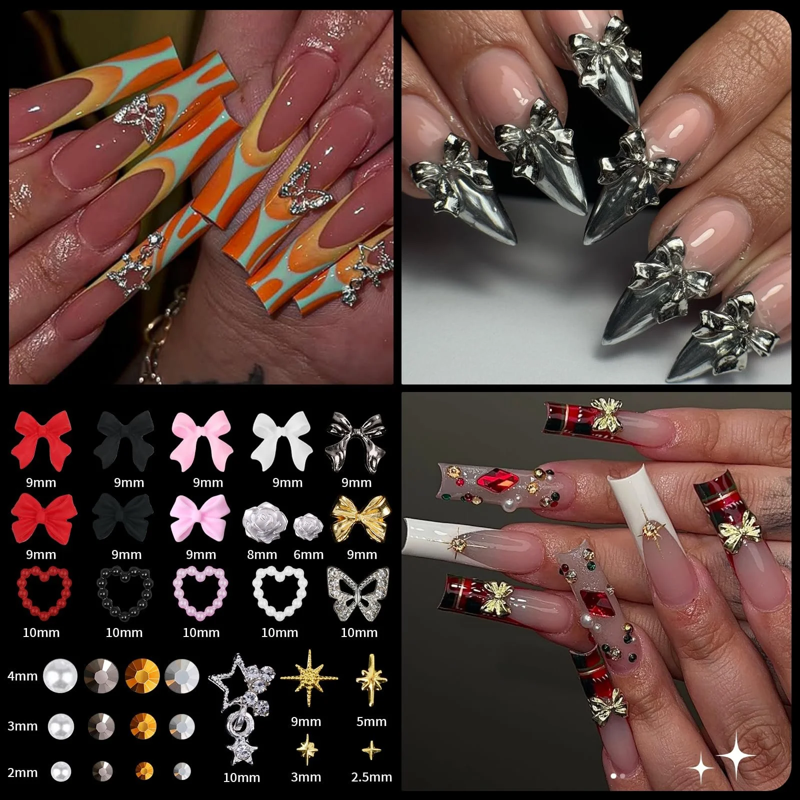 Стразы для ногтей EARLMONI, 6 коробок, для украшения ногтей, одежды, поделок, DIY (Черный), фото №6