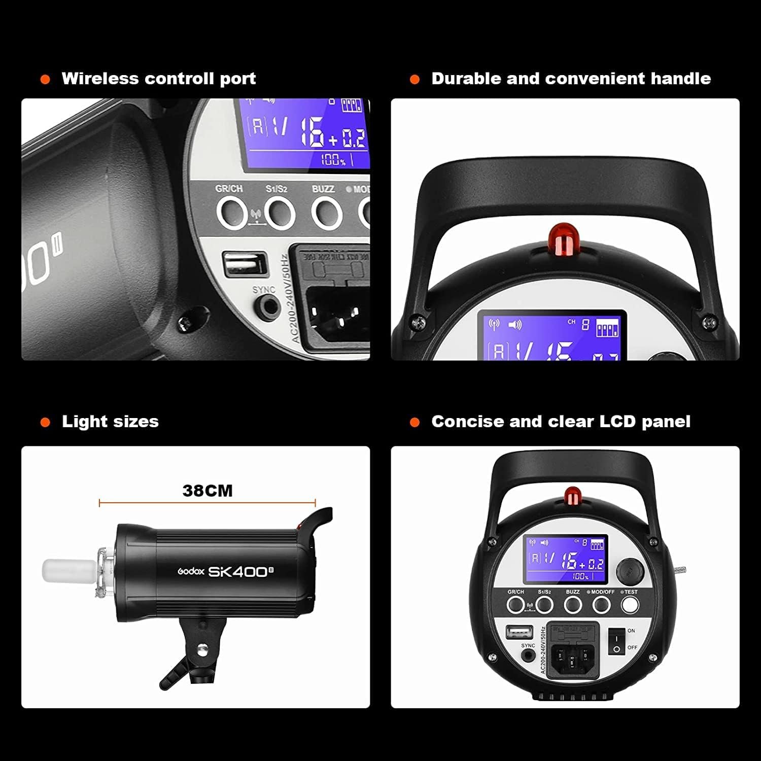 Студійний спалах Godox SK400II / 5600K / Чорний, фото №5 Студійний спалах Godox SK400II / 5600K / Чорний, фото №5