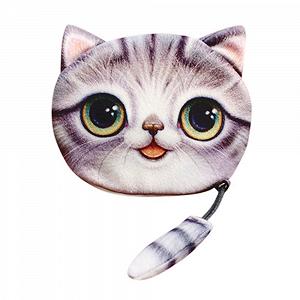 Кошелек Женский Плюшевый Маленький Кошелек для Девочек Cat Coin Change 3D Cute Tail Print Black - Фото 1