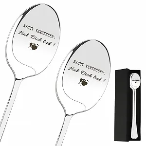 Ложка Hab Dich Lieb з гравіюванням Ich Liebe Dich подарунок для жінок, чоловіків, пар срібна, нержавіюча сталь, 1 шт - Фото 1