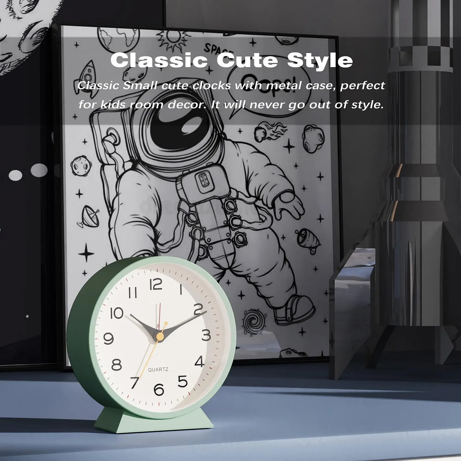 Аналоговый будильник AYRELY®, 4,5 дюйма, маленький ретро настольный часок с питанием от батареек, тихий металлический настольный часок с подсветкой для гостиной, спальни, прикроватной тумбочки, полки (зеленый), фото №5 Аналоговый будильник AYRELY®, 4,5 дюйма, маленький ретро настольный часок с питанием от батареек, тихий металлический настольный часок с подсветкой для гостиной, спальни, прикроватной тумбочки, полки (зеленый), фото №5