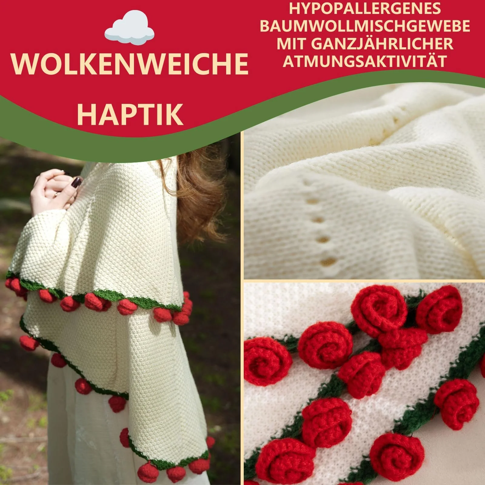 Вязаный крючком букет роз YMXZNB, плед, вязаный крючком букет, романтический вязаный плед с розами, цветочный плед, подарок-букет на свадьбу, день рождения, День матери, фото №3