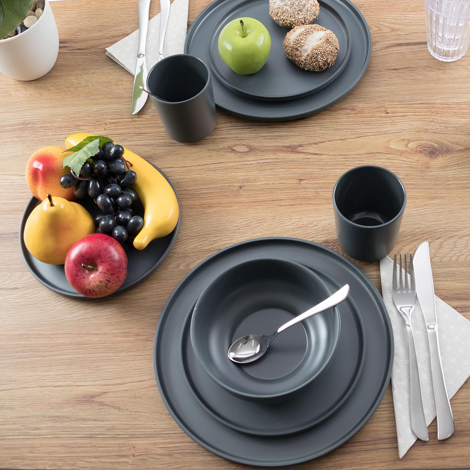 Набор посуды Melamine для кемпинга Антрацит для 4 человек с черными столовыми приборами - 32 предмета, фото №3