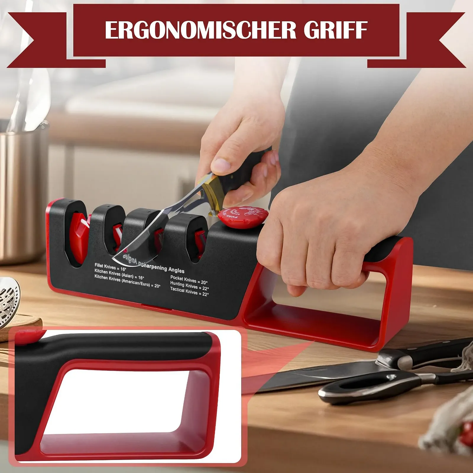 Точило для ножів Professional ручна 4-в-1 з регульованим кутом Ceramic Stone Tungsten Carbide Diamond нековзна, фото №3