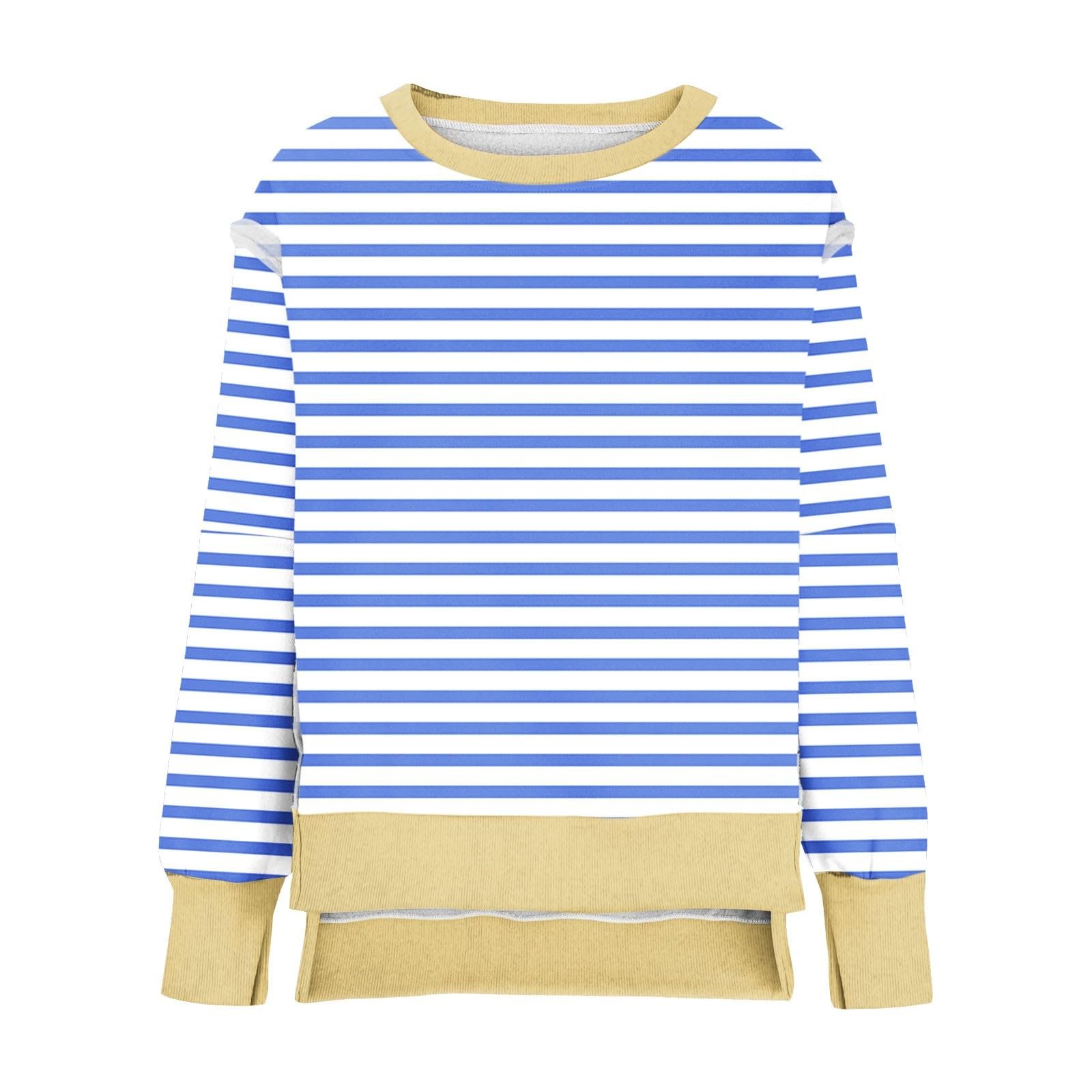 Женский Свитшот Свитшот Флисовый Свитшот Длинный рукав В полоску Круглый вырез Зимний Свободный Повседневный Верхняя одежда Спортивная Уличная одежда Подростковый Свитшот без капюшона Блузка Топы, фото №4