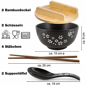 Миска Moritz & Moritz Рамен Керамическая 600 мл, 15 см Черный (2 шт в наборе) synthetic.ua - Фото 1