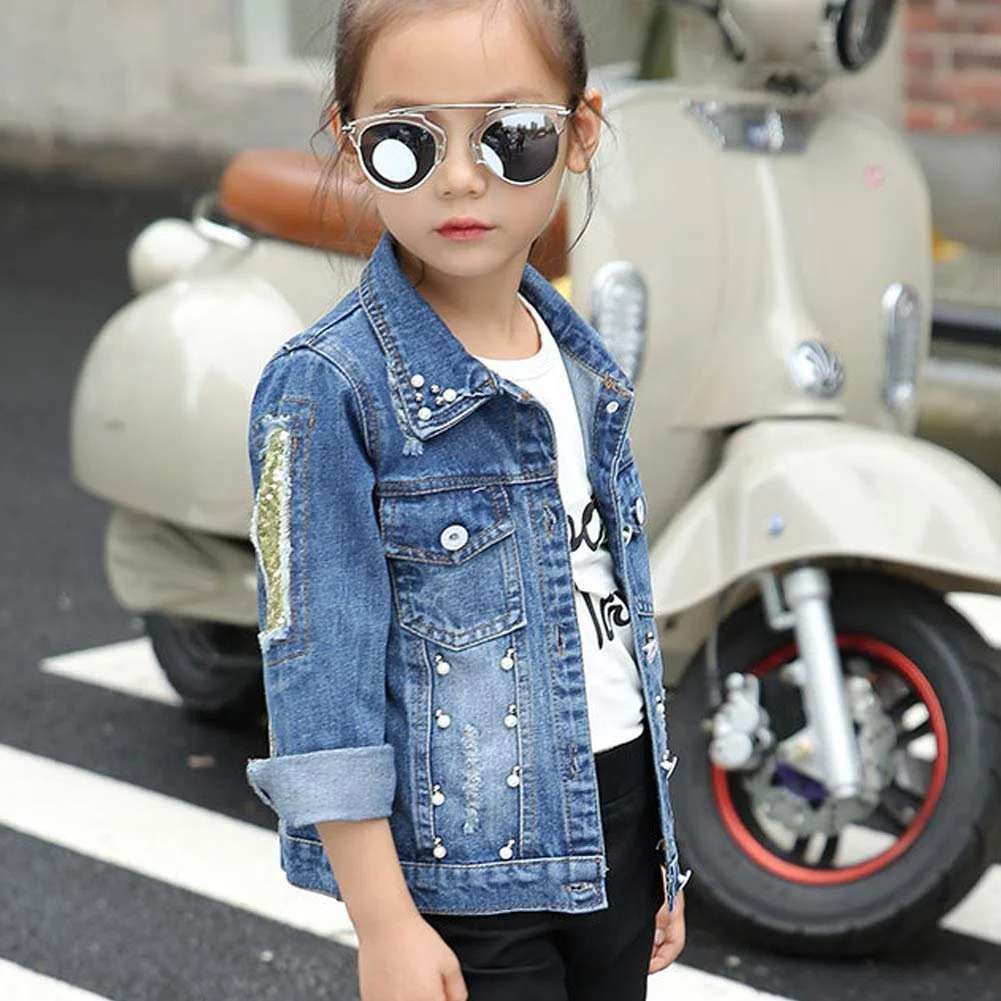 Джинсова куртка для дівчаток LSHEL з довгими рукавами, метелики, перехідна куртка з паєтками, фото №3