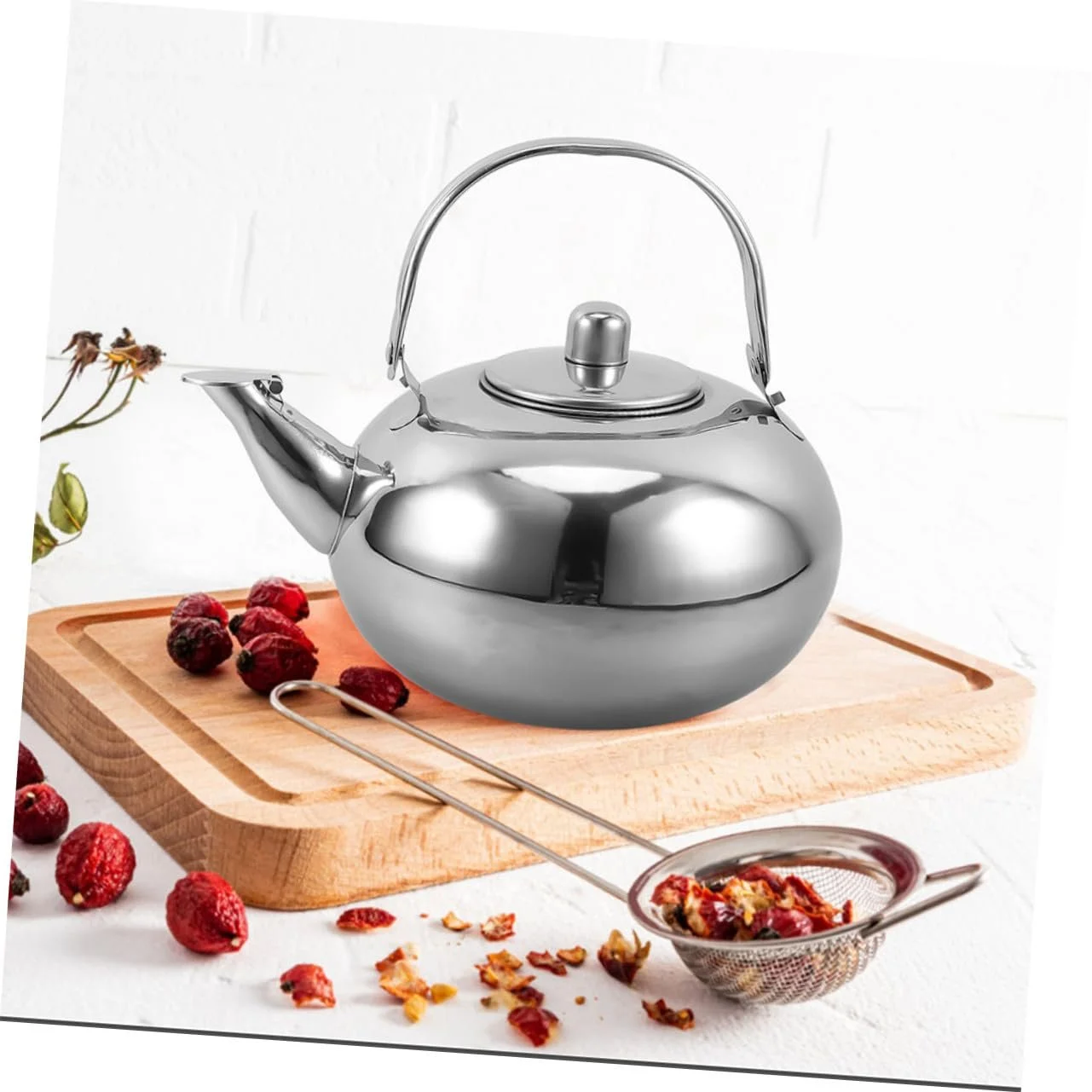 Чайник-заварник FUNNETOYU з нержавіючої сталі з вбудованим фільтром, жаростійкий та нержавіючий, великий для розсипного чаю, фото №4