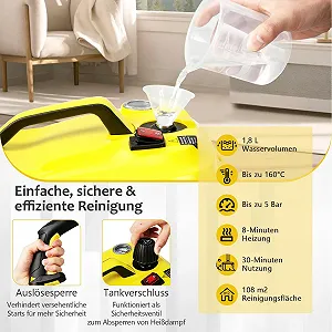 Пароочисник GOPLUS 2000 Вт 5 бар 1.8 л 108 м² 8 хв Жовтий synthetic.ua - Фото 1