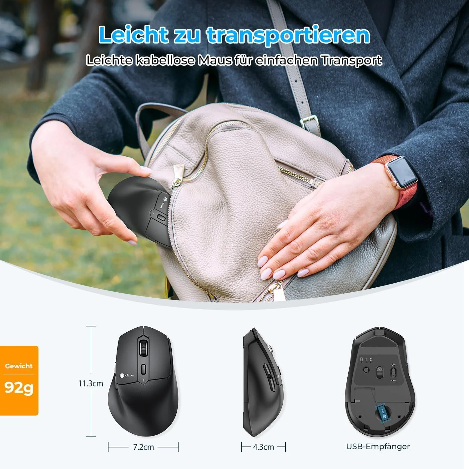 Мышь iClever MD360 Bluetooth, беспроводная, эргономичная, фото №6 Мышь iClever MD360 Bluetooth, беспроводная, эргономичная, фото №6