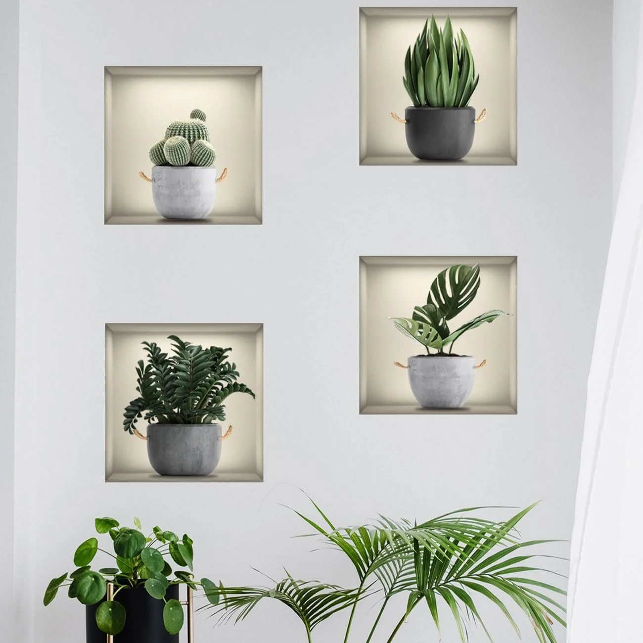 Набір наклейок на стіну 3D Green Potted Plant Flowers Vases 30 x 30 см 4 шт, фото №5