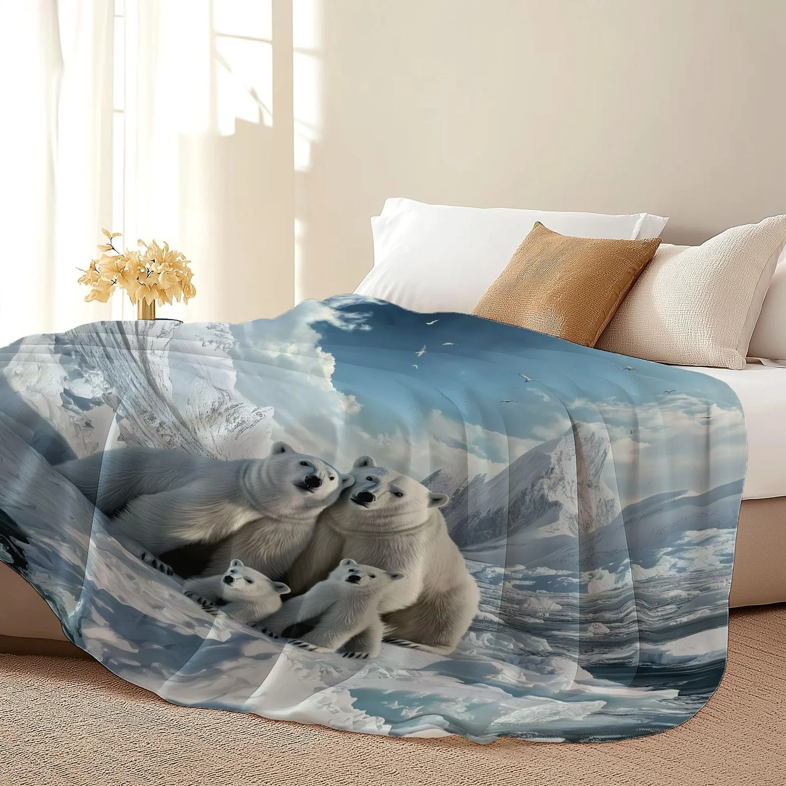 Покривало Фланелева М'яка 220 x 240 см, Фотографія Ведмідь на Кризі та Снігу, фото №6