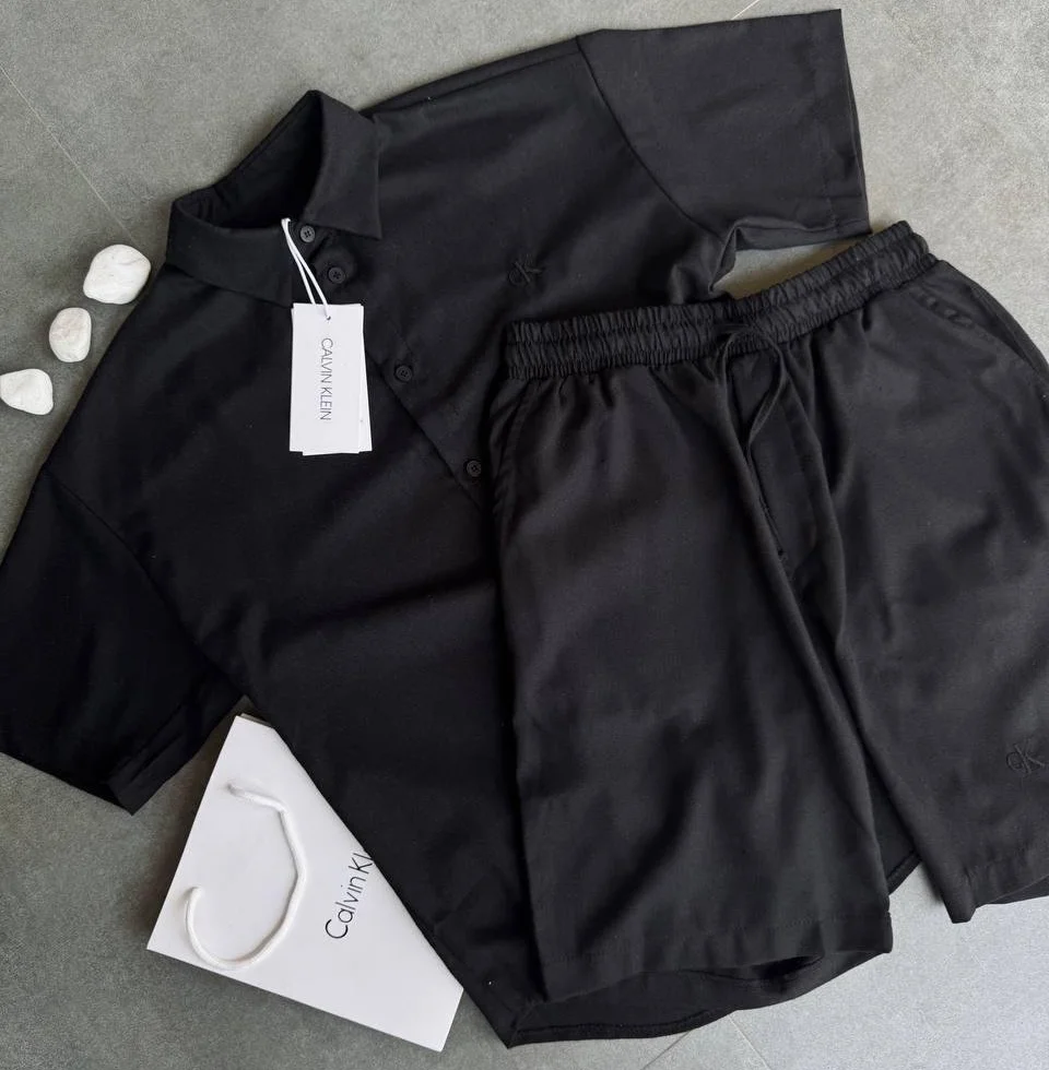 Чоловічий костюм з шортами Calvin Klein, лляний, чорний, фото №1 Чоловічий костюм з шортами Calvin Klein, лляний, чорний, фото №1