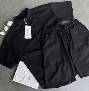Мужской костюм с шортами Calvin Klein, льняной, черный - Фото 1