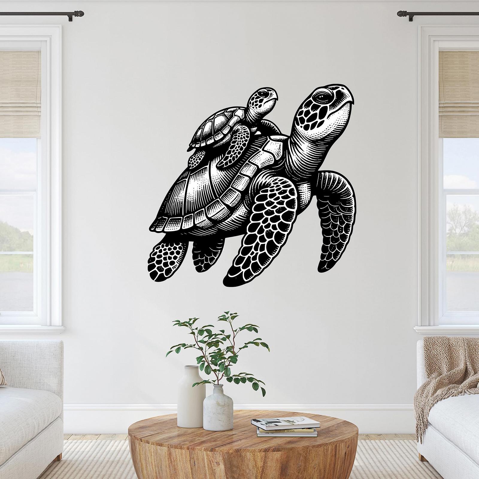 Наклейка на стіну GRAZDesign Черепаха з малюком 60 см Чорна, фото №1
