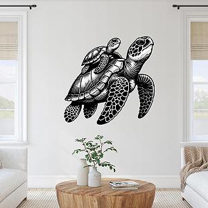 Наклейка на стіну GRAZDesign Черепаха з малюком 60 см Чорна - Фото 1