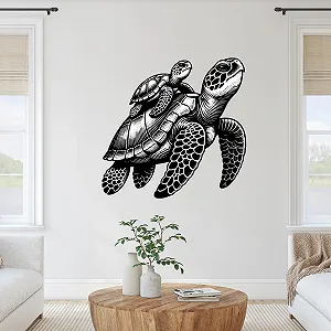 Наклейка на стіну GRAZDesign Черепаха з малюком 60 см Чорна - Фото 1