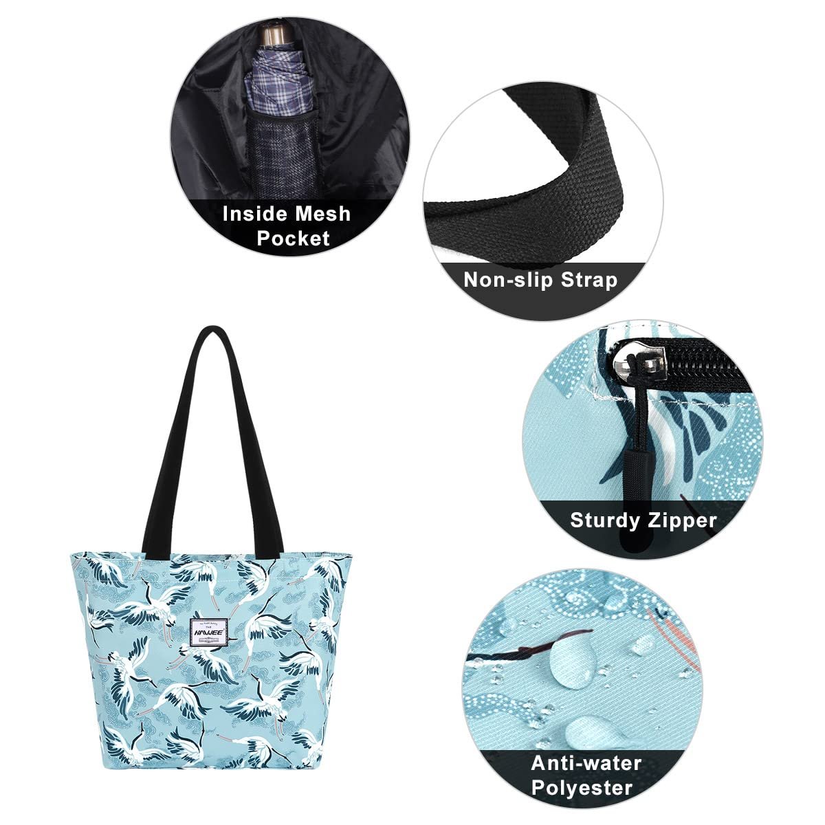 Сумка HAWEE жіноча, з блискавкою, повсякденна, велика, водонепроникна, для подорожей, роботи, школи, пляжу, з малюнком журавля, модна, фото №2