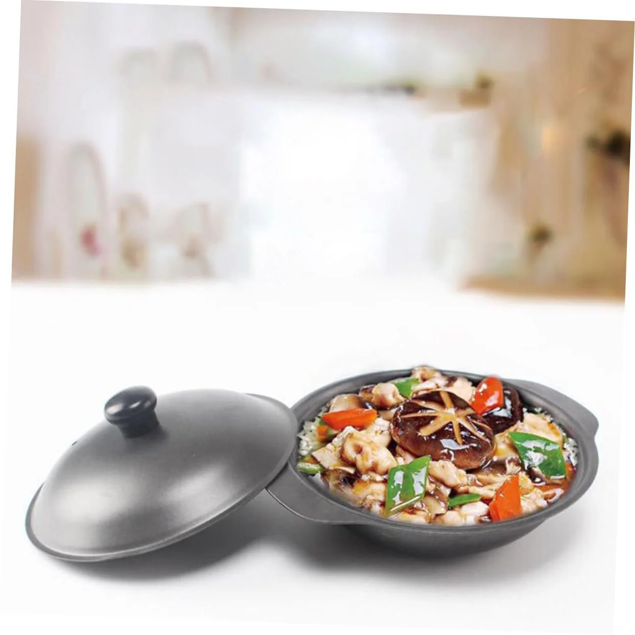 Каструля чавунна з кришкою термостійка 22 см для тушкування, фото №3