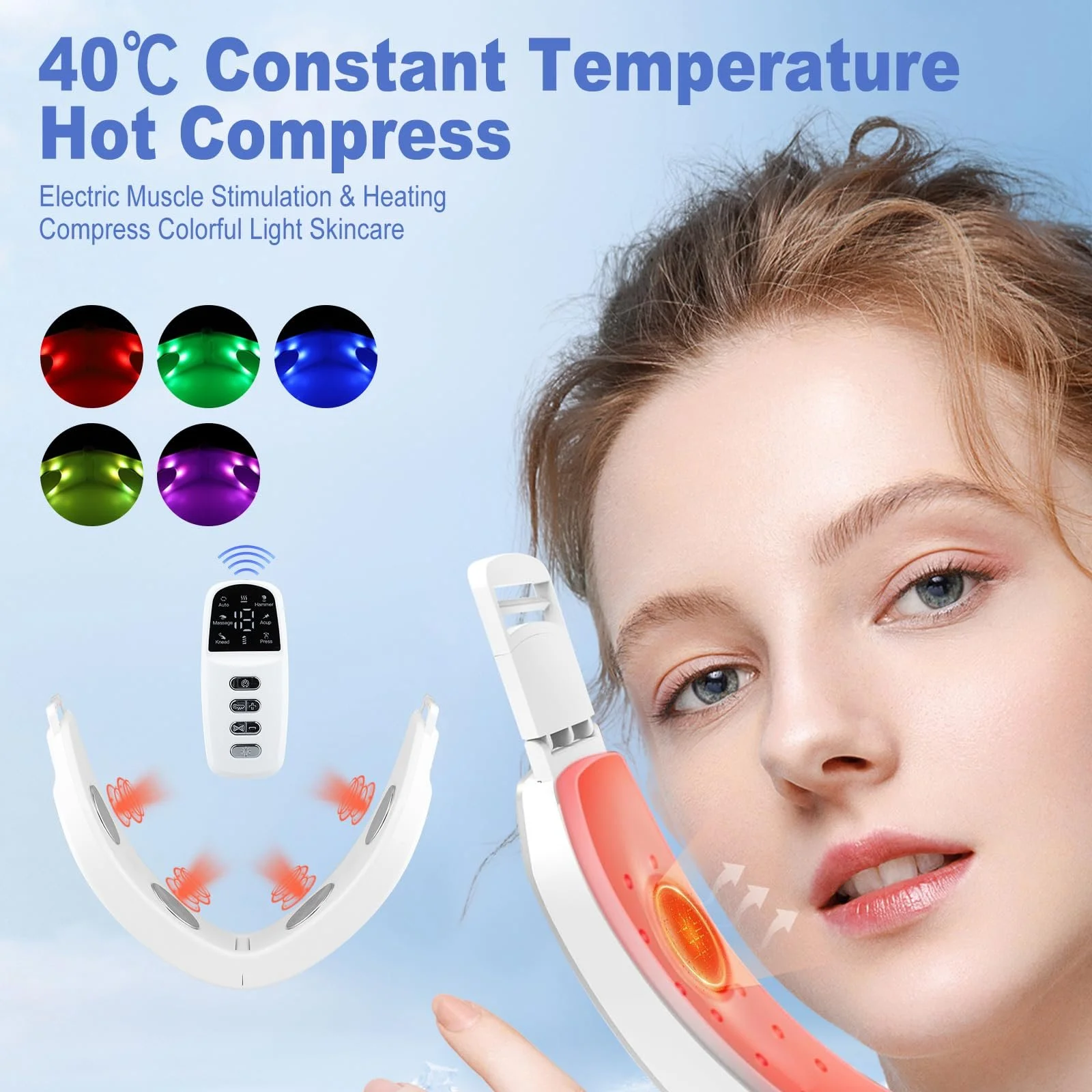 Масажер для корекції V-контуру обличчя EMS 6 режимів 18 рівнів інтенсивності 40°C З пультом ДК Складаний, фото №3