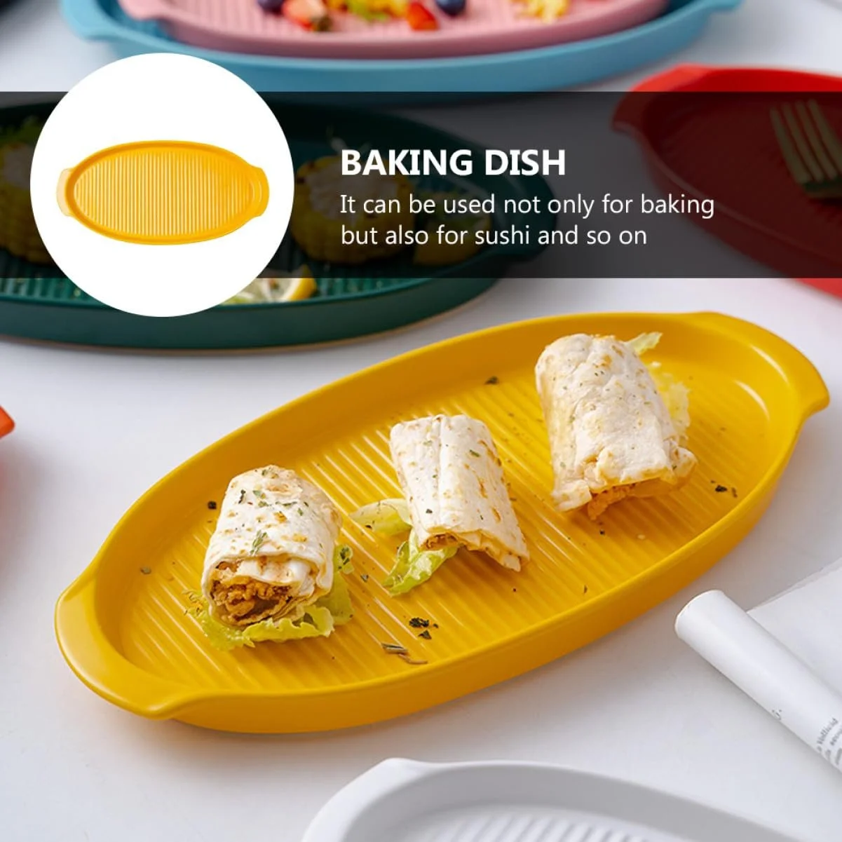 Форма для запікання керамічна овальна з двома ручками термостійка жовта малий формат, фото №7
