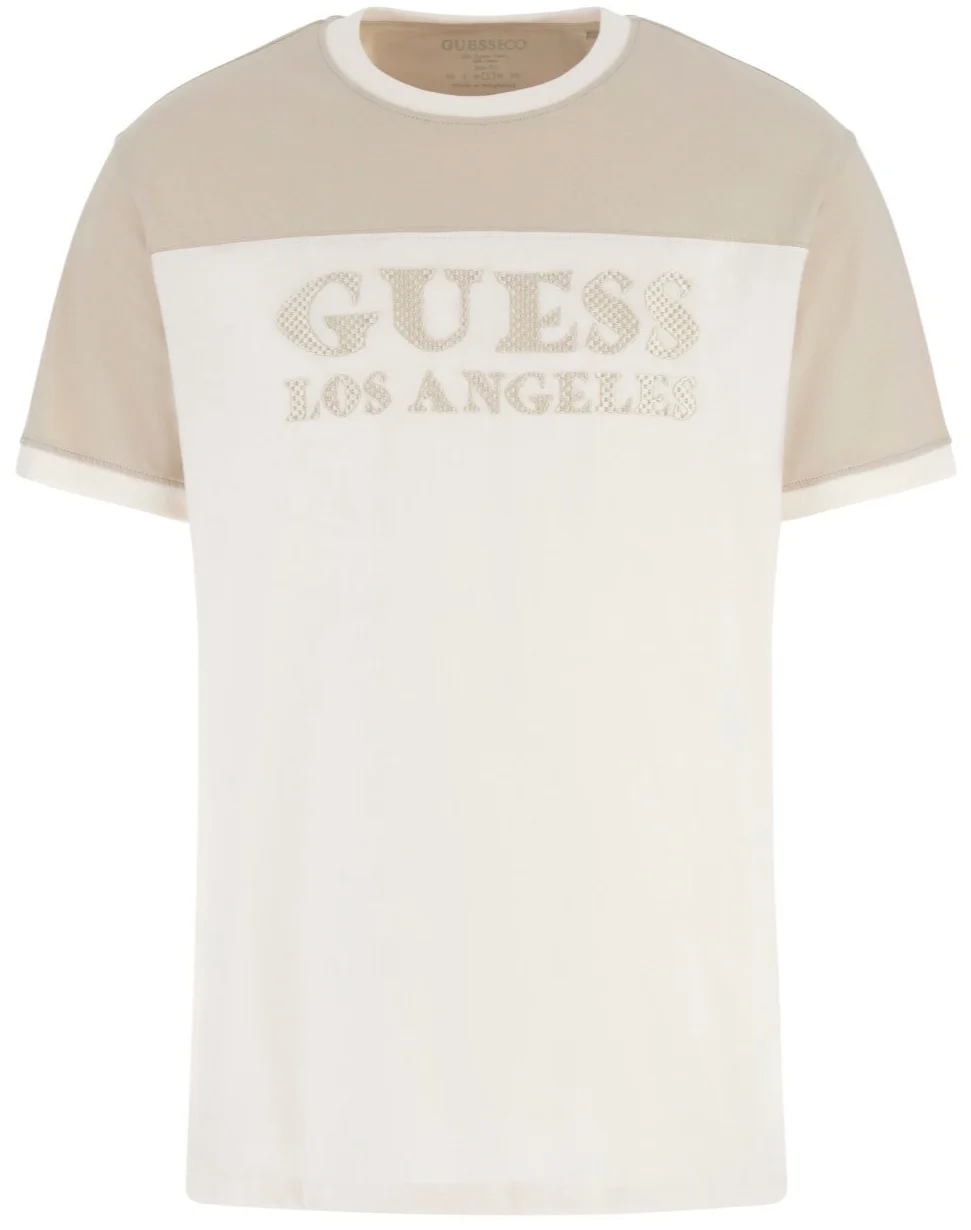 Чоловіча футболка GUESS JEANS / Бежево-біла / Розмір L, фото №1 Чоловіча футболка GUESS JEANS / Бежево-біла / Розмір L, фото №1
