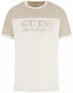 Мужская футболка GUESS JEANS / Бежево-белая / Размер L - Фото 1